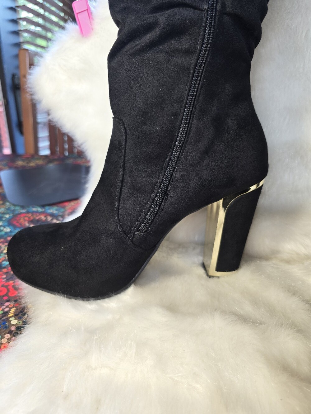 Torrid Faux Suede Metalic-Heeled Slouch Boots - Picture 5 of 16